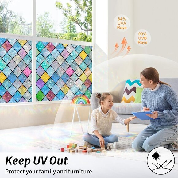 Stained Glass Window Film Rainbow Film Decorative 3D Privacy Sticker Colorful La - Picture 4 of 9